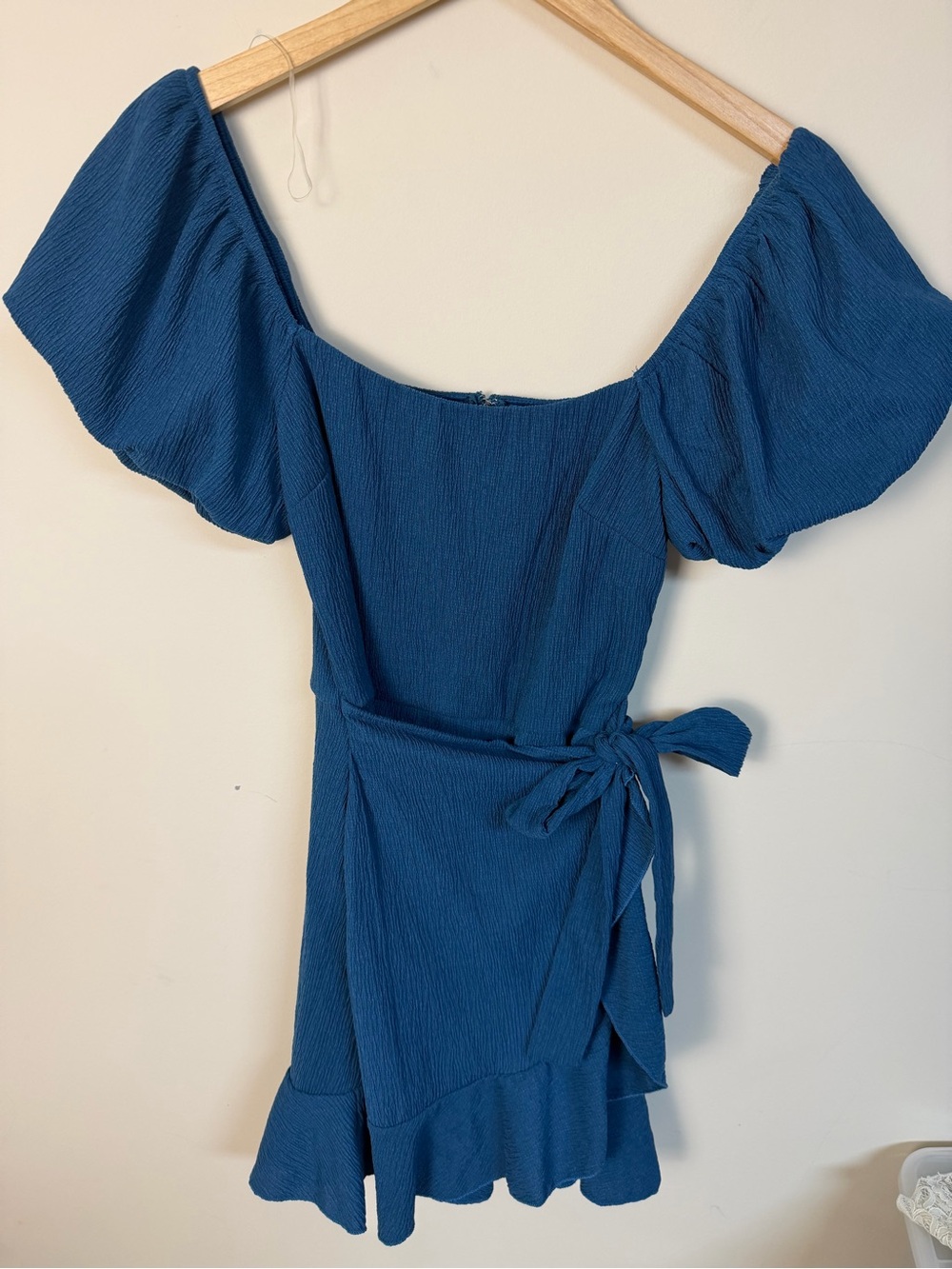 Trixxi Blue Off-Shoulder Mini Dress with Tie Waist